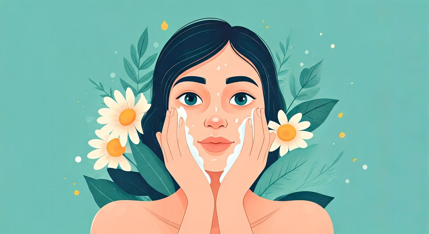 Person washing face in summer morning